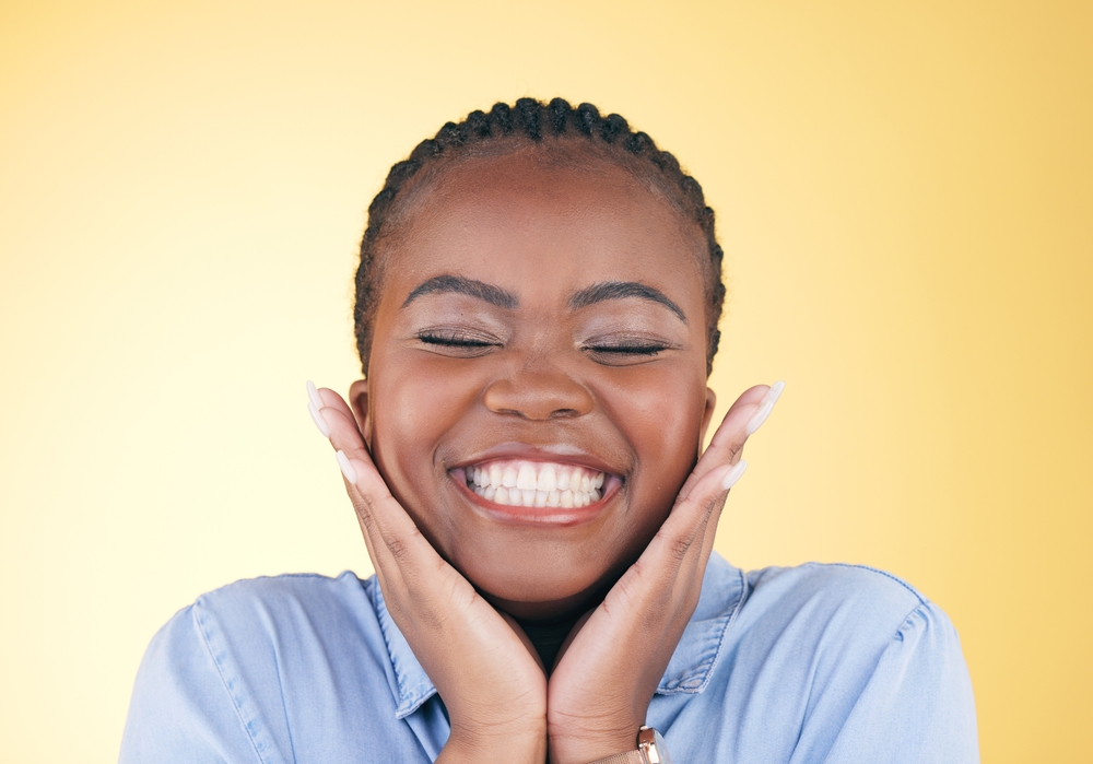 woman smiling brightly